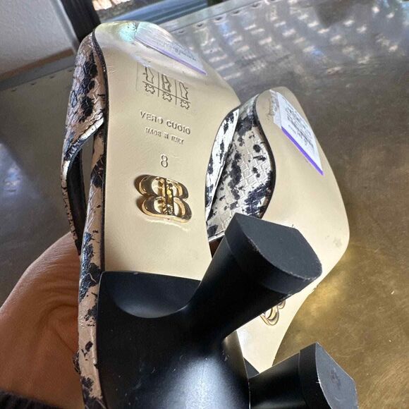 BEAUTIISOLES Slingback Mules 8 Pointed Toe Kitten Heel Elegant Snakeskin Grey - Picture 6 of 9